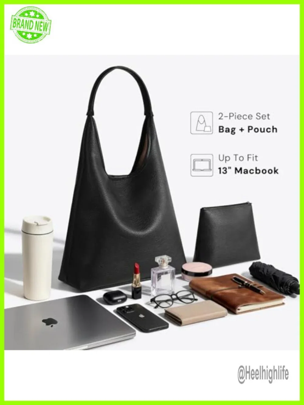 Slouchy Hobo Shoulder Bag Vegan Leather 2-Piece Purse Set Magnetic Closure